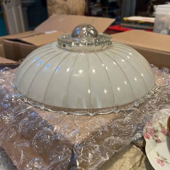 Other - Vintage Art Deco White Glass Ceiling Light Fixture